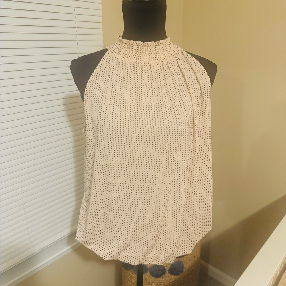Womens Adrianna Papell Sleeveless Cream & Black polkadot top size XL